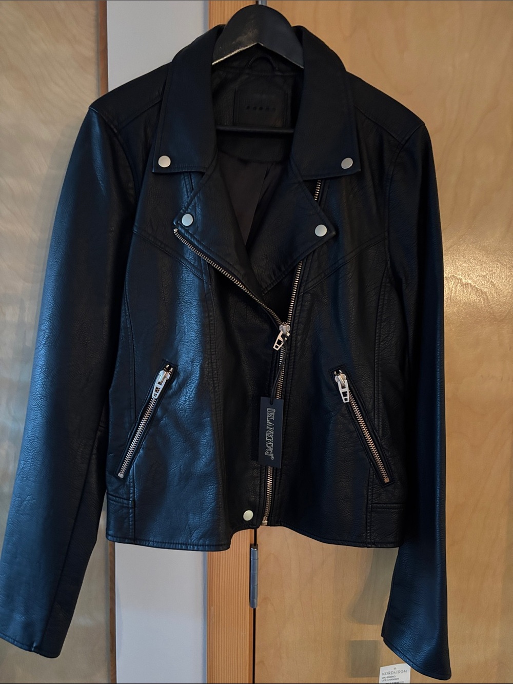 Blank NYC Black Faux Leather Moto Jacket with Silver Hardware